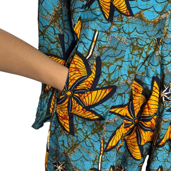NWT African Print Long Sleeve Blue Orange Jumpsuit Pockets By Ace Kouture Size S - Picture 4 of 9